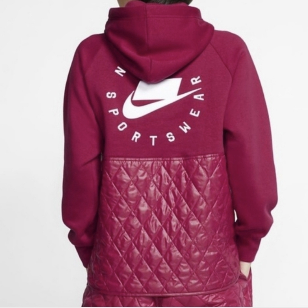 Nike Womens NSW Fleece Quilted Fleece Pull Over Hoodie - Picture 2 of 9